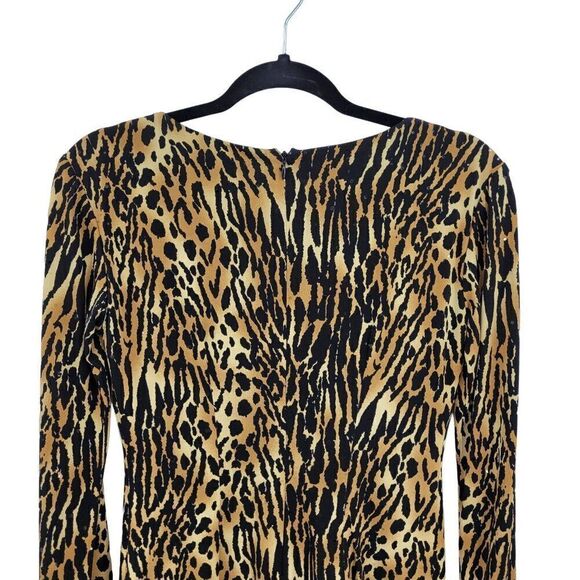 Vintage 80's Cache Mini Dress 2 Black Animal Leopard Long Sleeve Tunic Shift Mod - Picture 10 of 12